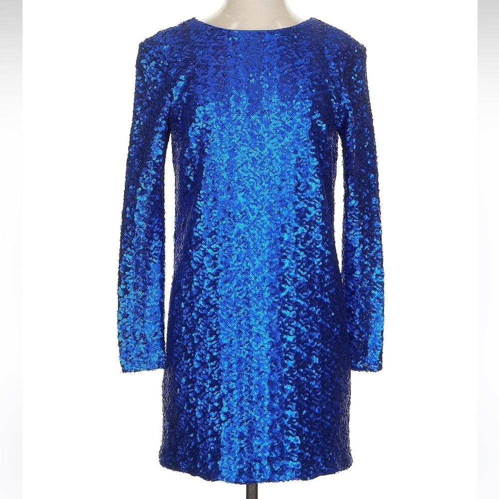 Jay Godfrey Laurel Cobalt Blue Sequin Shift Dress Party Holiday Cocktail Size 2